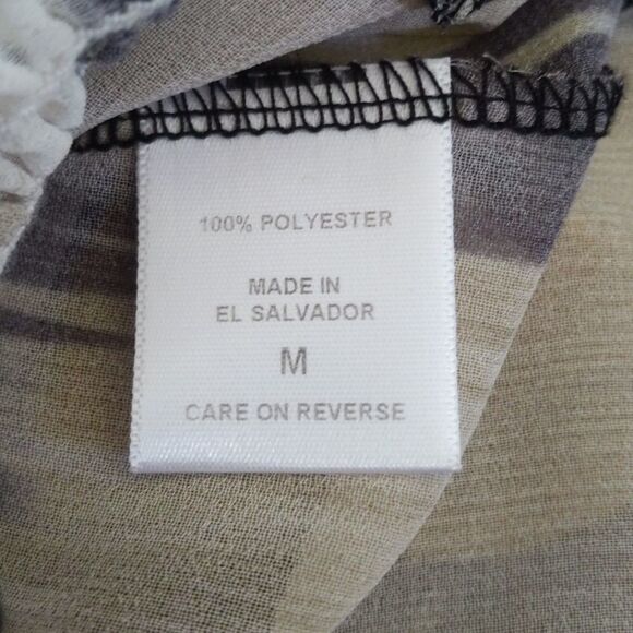 New York & Company sheer puff sleeve, tie neck blouse, brown & tan M - Picture 6 of 7